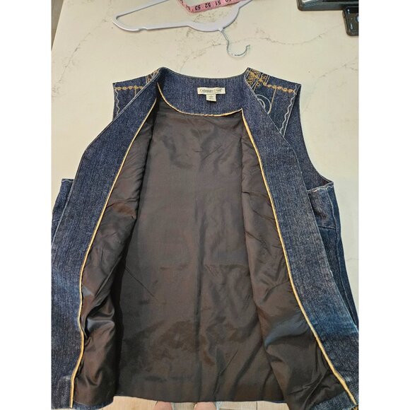 Coldwater Creek Denim Vest Large Embroidered Boho Southwest Festival Art to Wear - Picture 9 of 12